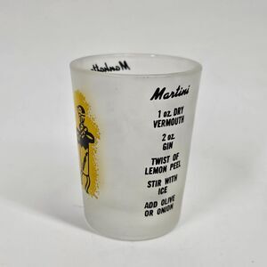 Martini & Manhattan Drink Recipe Shot Glass Vintage Frosted Federal 1950s MCM